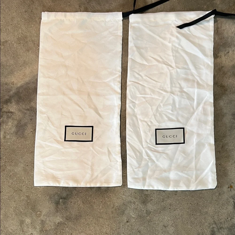 Authentic Gucci White Drawstring Logo Dust Bags with Black Trim